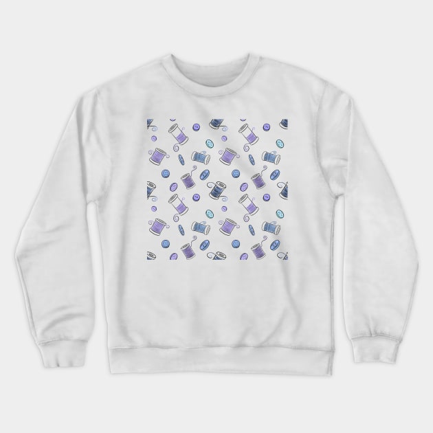 Sewing Blue Cotton Reels and Buttons Crewneck Sweatshirt by Squeeb Creative